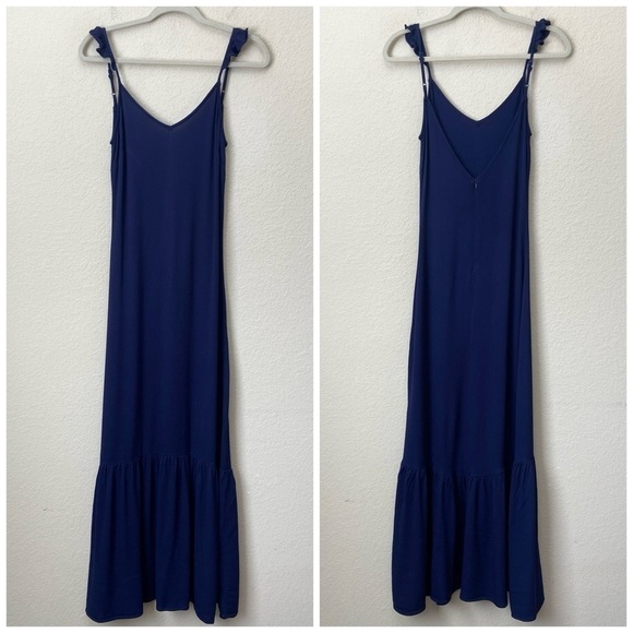 Line + Dot Boho Ruffle Strap Double V Ruffle Hemline Maxi Dress - Picture 1 of 9